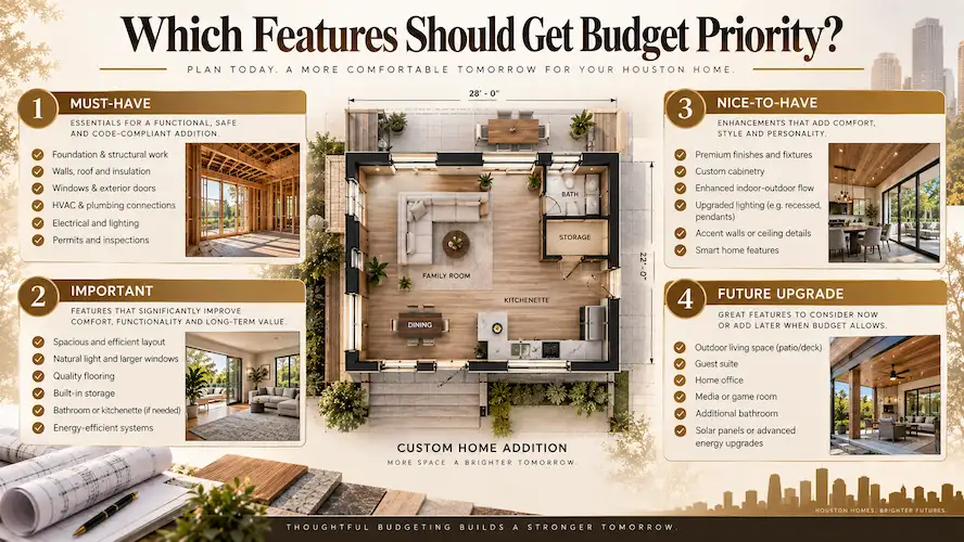 Home addition budget priorities for must-have and optional features