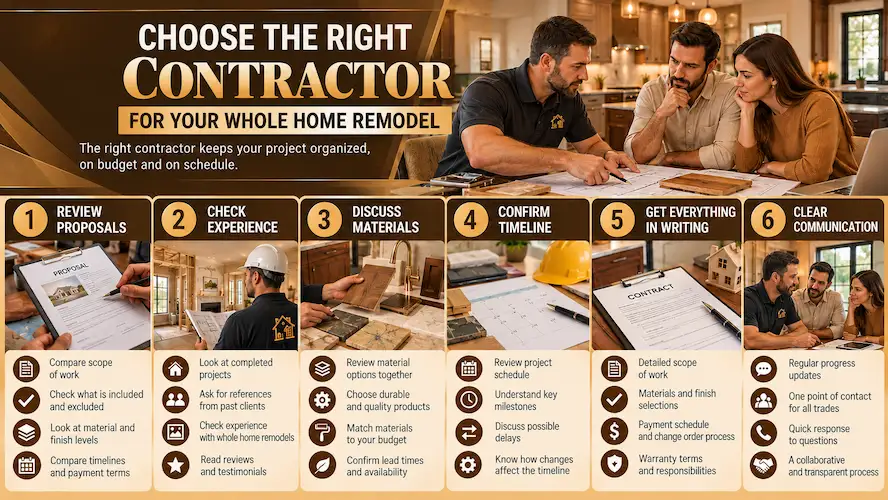Choosing a whole home remodeling contractor in Houston by comparing proposals, materials, timelines and written contracts